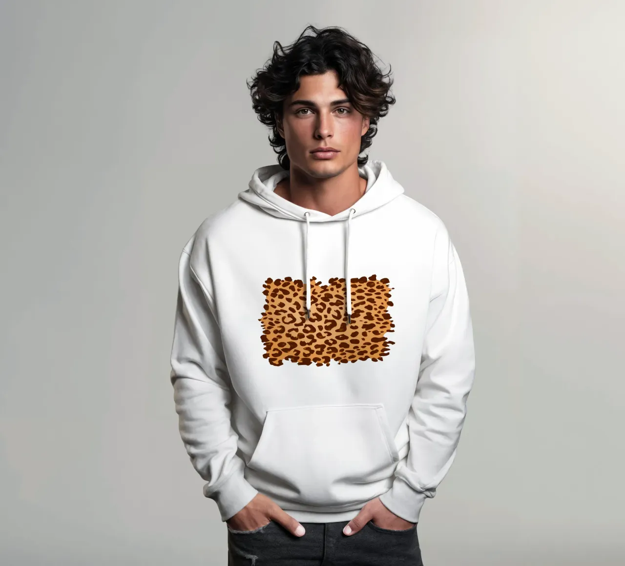 Classico marrone con stampa leopardo selvaggio felpa con cappuccio da SilverPegasus_second_shop