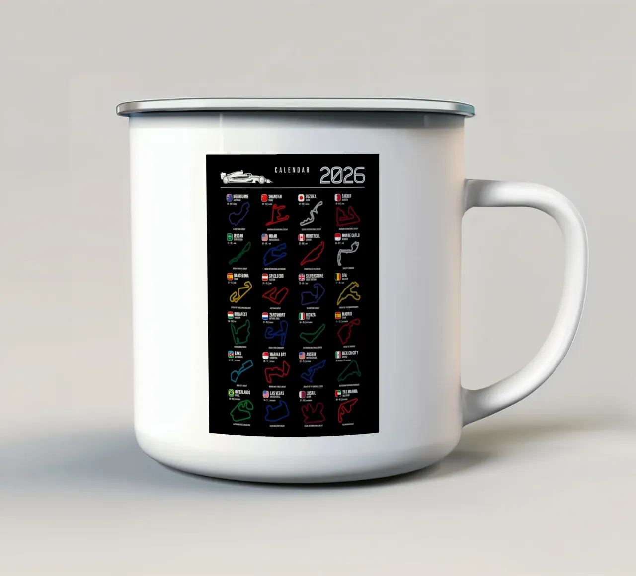 Programma Formula Cars 2026 tazza in smalto da Mariel Toigo