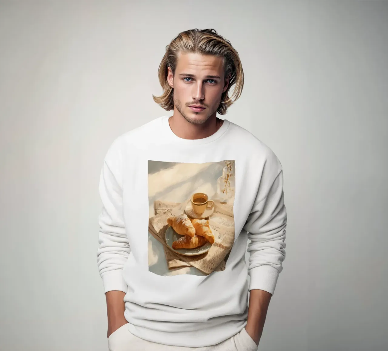 Croissant freschi e caffè in un accogliente momento invernale illuminato dal sole felpa da Holiday Hearth Prints