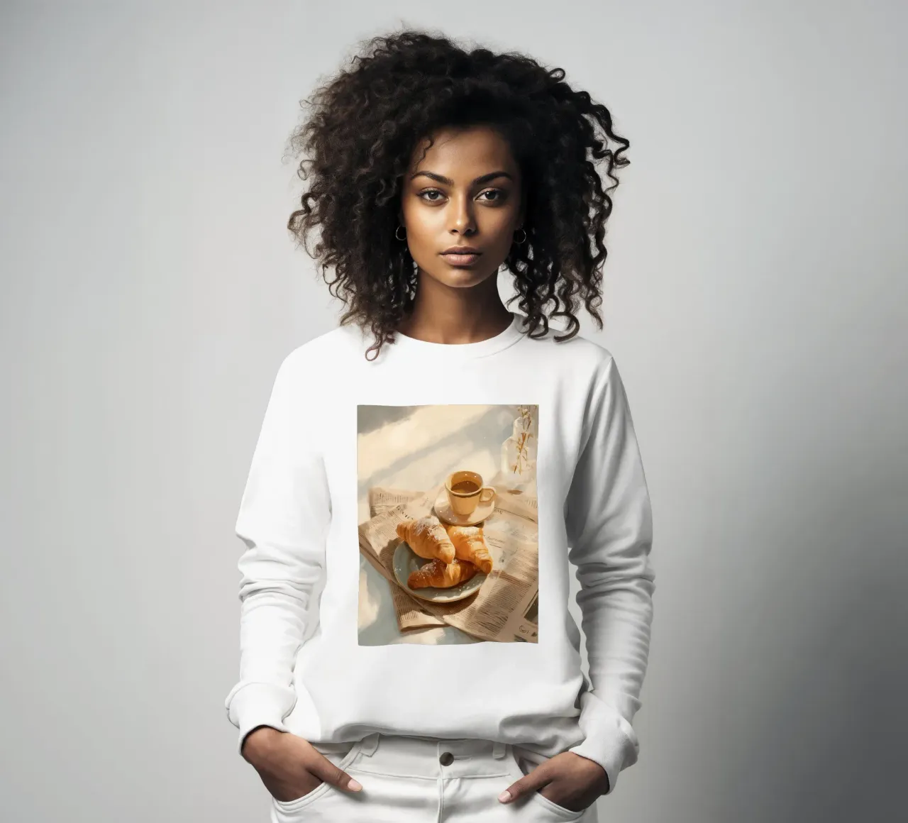 Croissant freschi e caffè in un accogliente momento invernale illuminato dal sole felpa da Holiday Hearth Prints