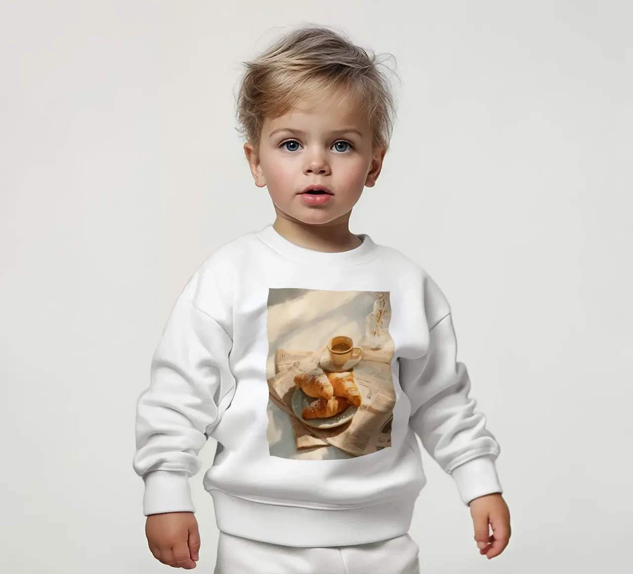 Croissant freschi e caffè in un accogliente momento invernale illuminato dal sole felpa neonato da Holiday Hearth Prints