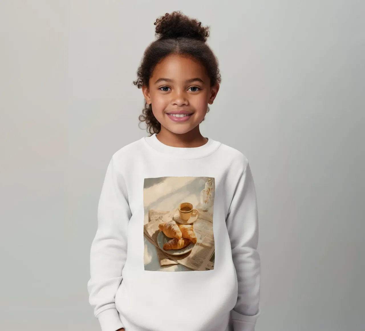 Croissant freschi e caffè in un accogliente momento invernale illuminato dal sole felpa bambino da Holiday Hearth Prints