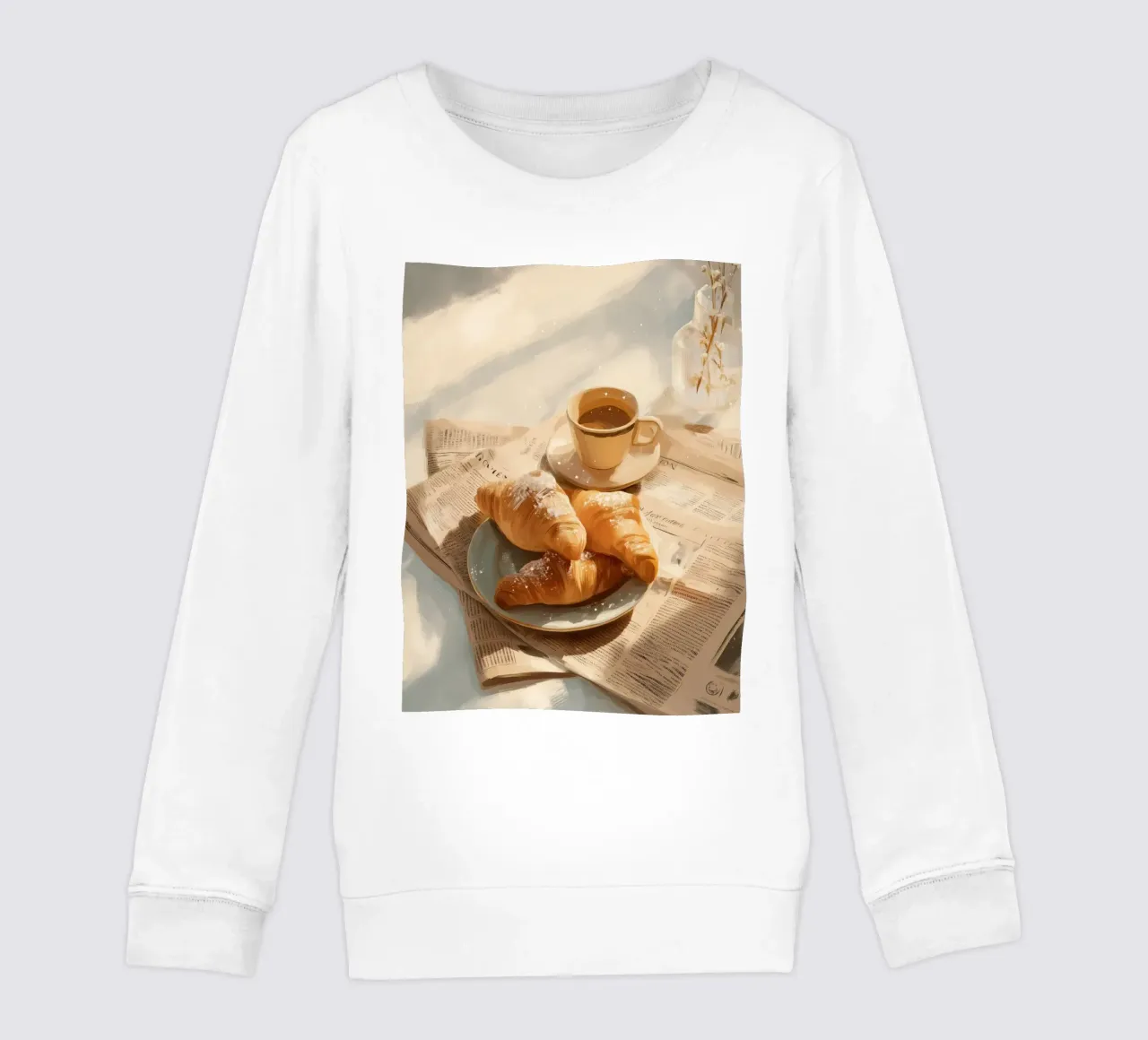 Croissant freschi e caffè in un accogliente momento invernale illuminato dal sole felpa bambino da Holiday Hearth Prints