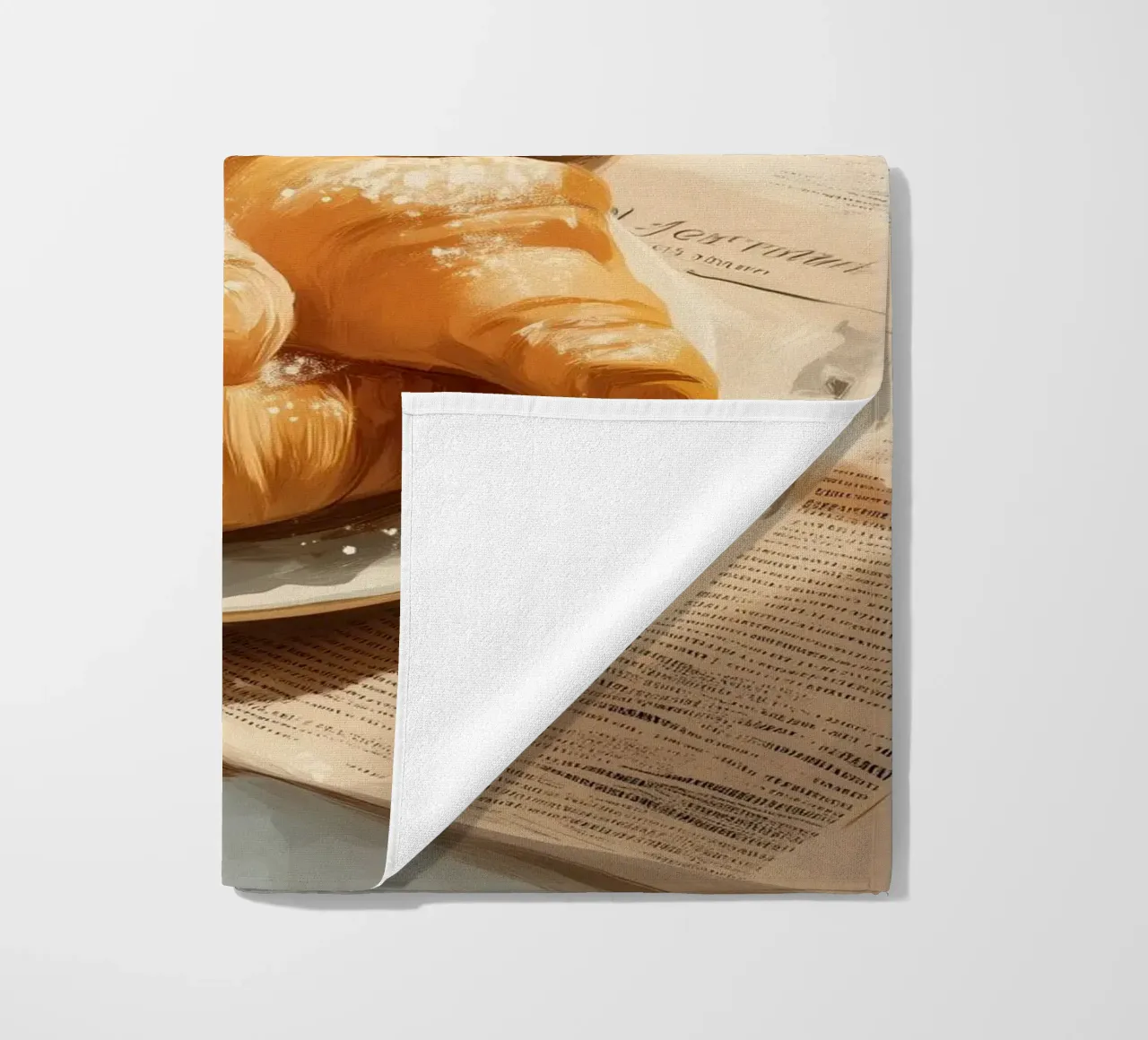 Croissant freschi e caffè in un accogliente momento invernale illuminato dal sole telo mare da Holiday Hearth Prints