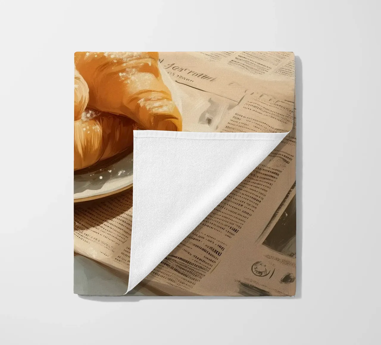 Croissant freschi e caffè in un accogliente momento invernale illuminato dal sole telo mare da Holiday Hearth Prints