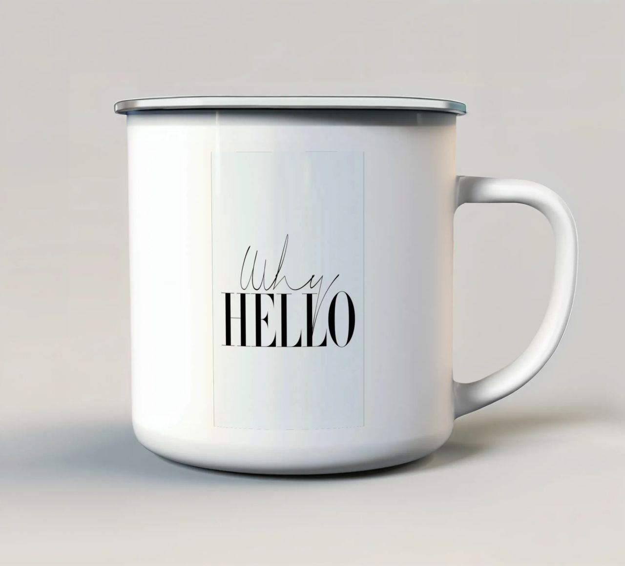 Why Hello Black and white Typography Quote tazza in smalto da Honeymoon Hotel