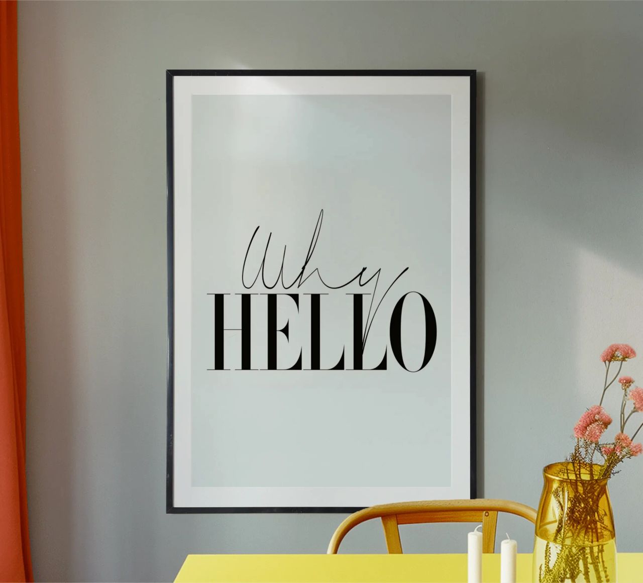 Why Hello Black and white Typography Quote poster da Honeymoon Hotel