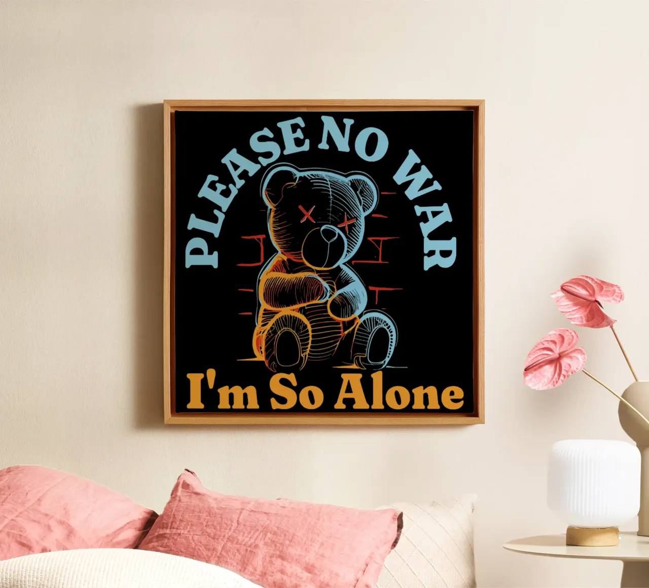 Please No War - I'm so alone canvas with Floater frame by Gunawan Rb