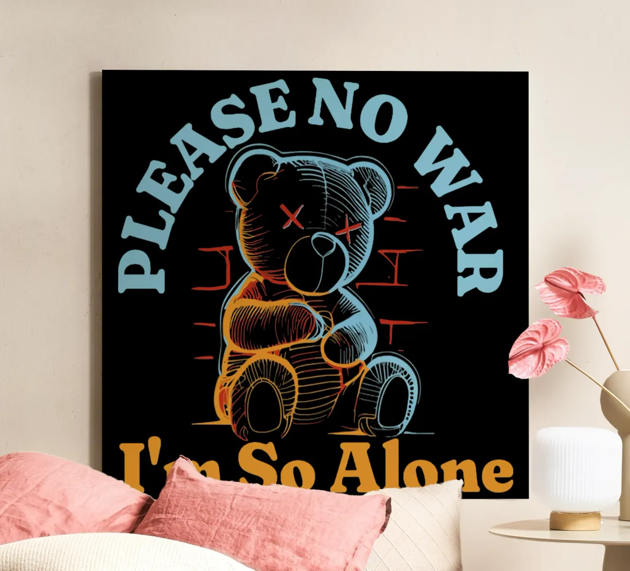 Please No War - I'm so alone canvas with Floater frame by Gunawan Rb