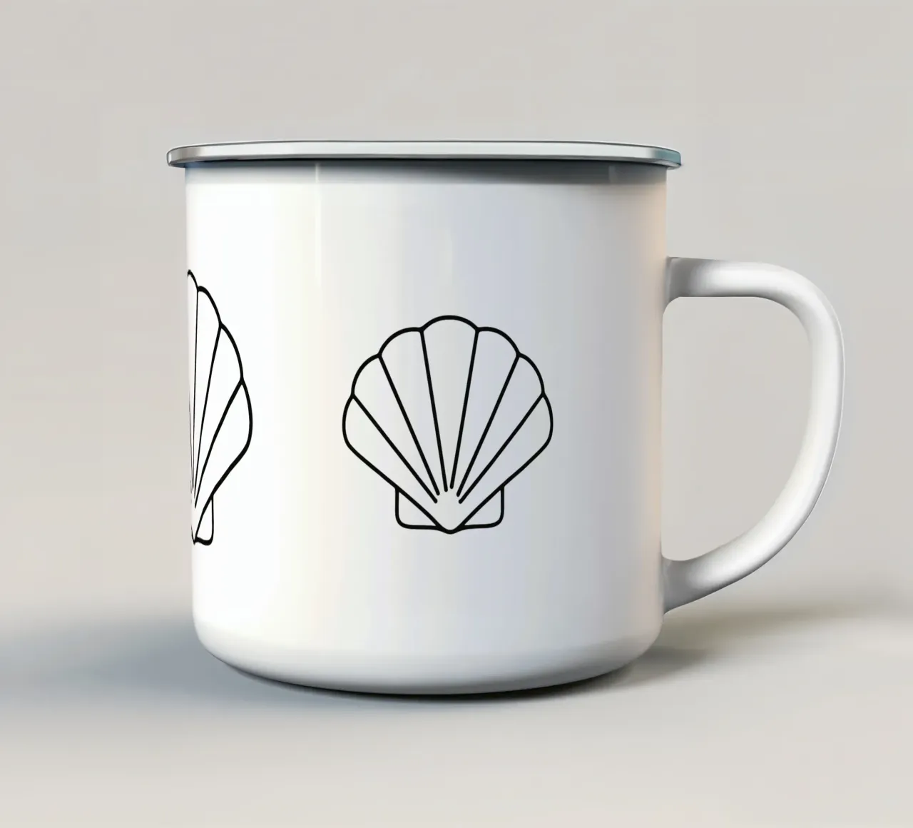 Minimalist shell line art shell mural sea enamel mug by Bold & Simple