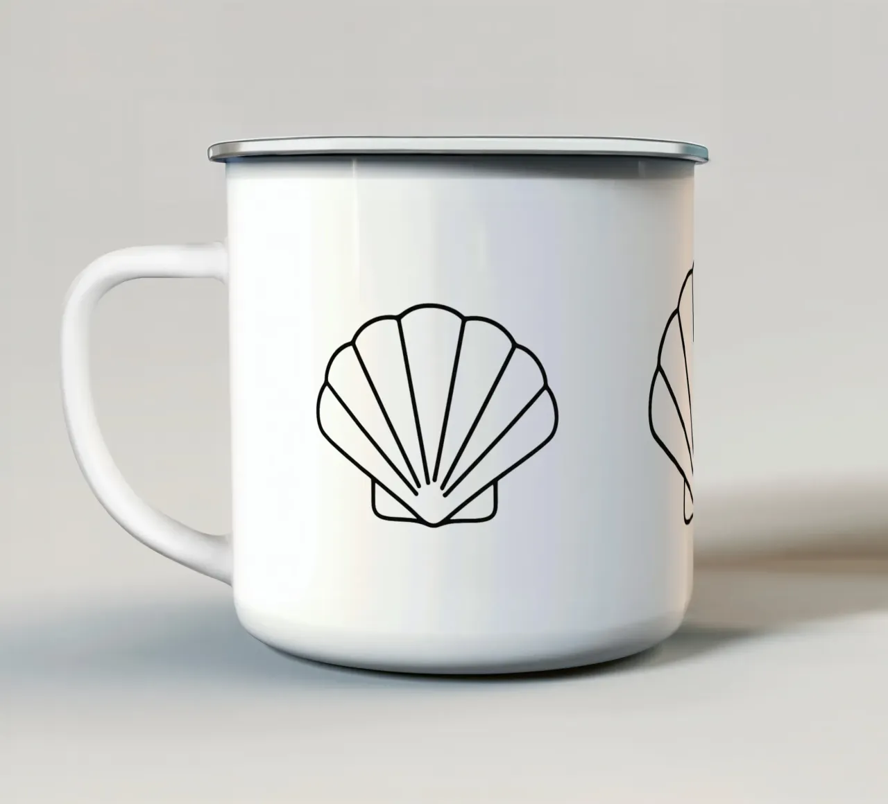 Minimalist shell line art shell mural sea enamel mug by Bold & Simple