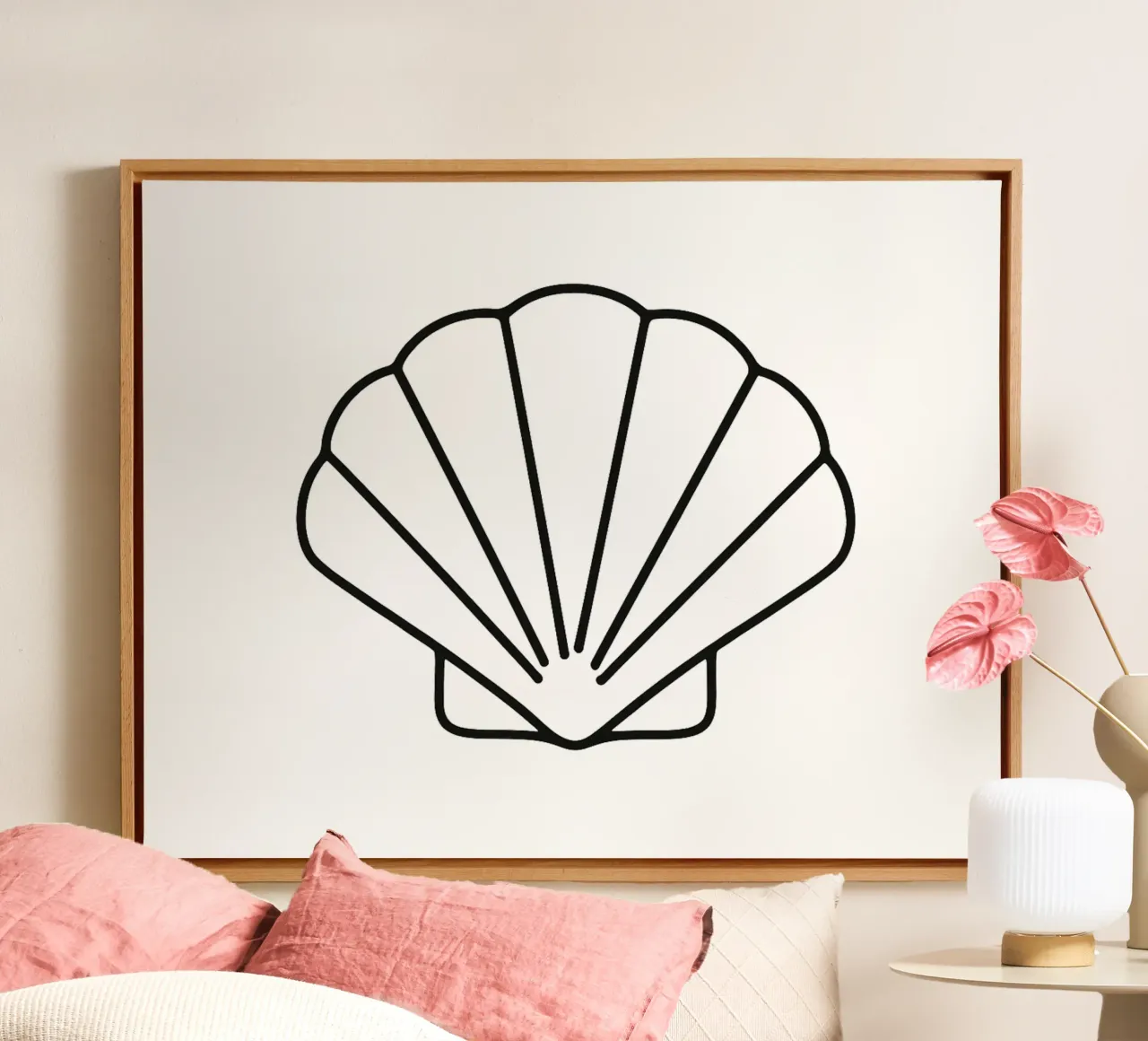 Minimalist shell line art shell mural sea canvas by Bold & Simple