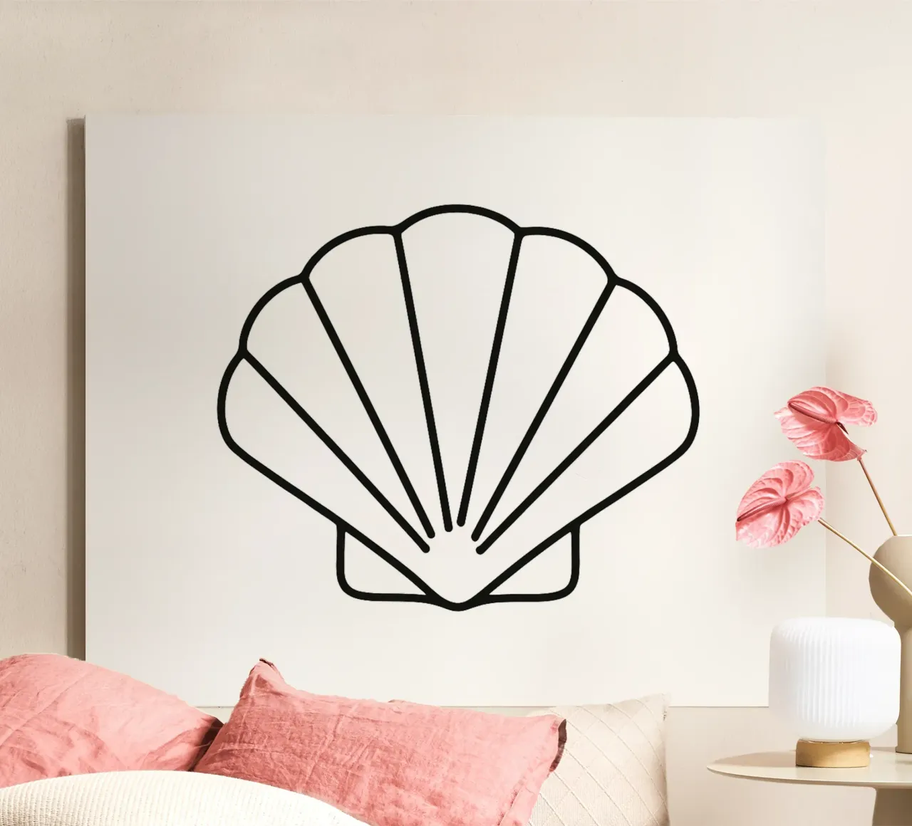 Minimalist shell line art shell mural sea canvas by Bold & Simple