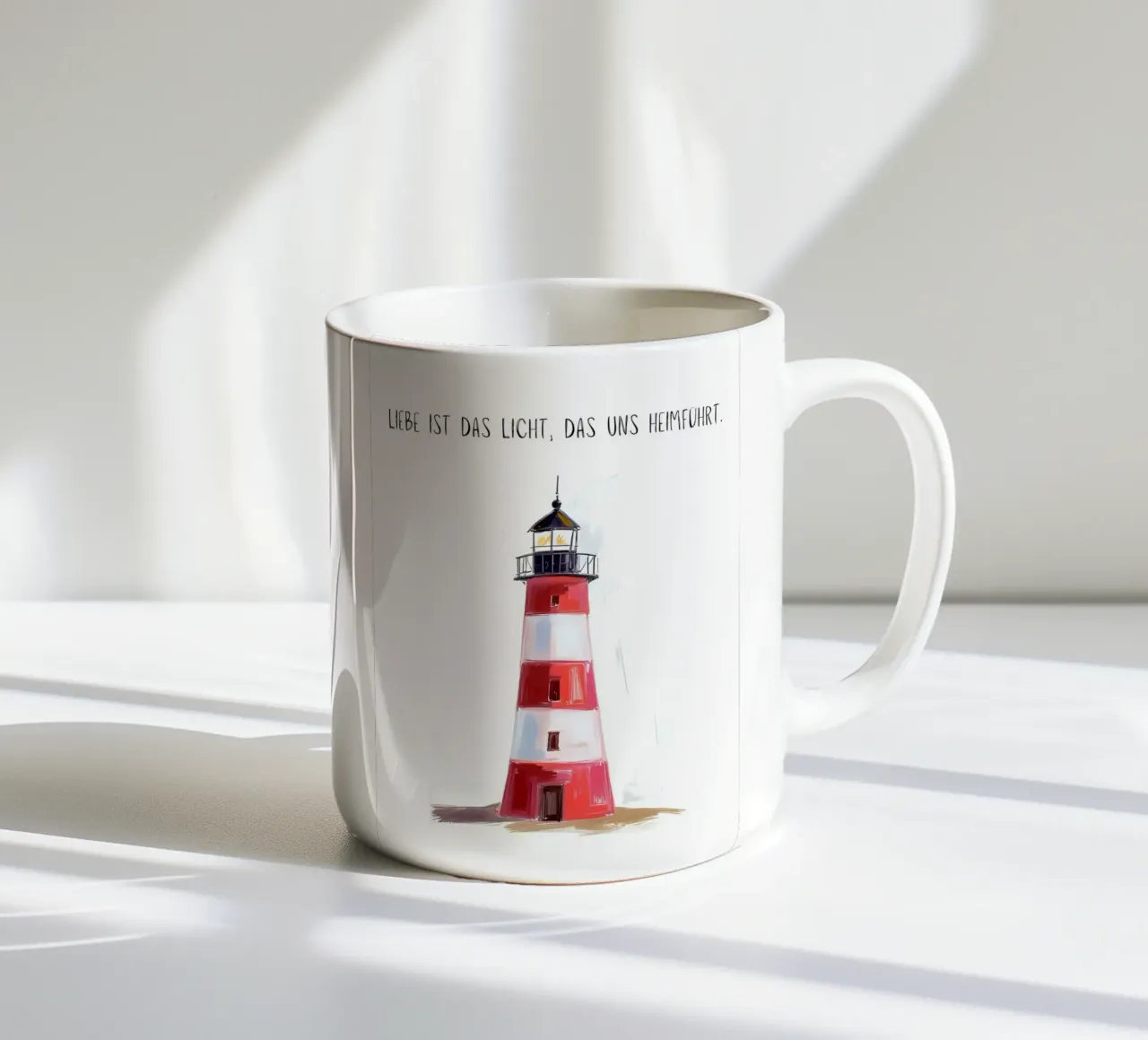 Rot-weißer Leuchtturm mit Spruch tazza in ceramica da Coastal Art