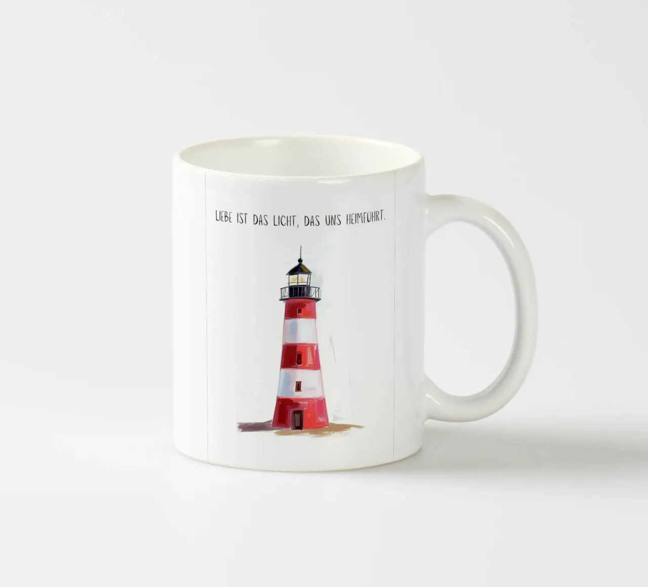 Rot-weißer Leuchtturm mit Spruch tazza in ceramica da Coastal Art
