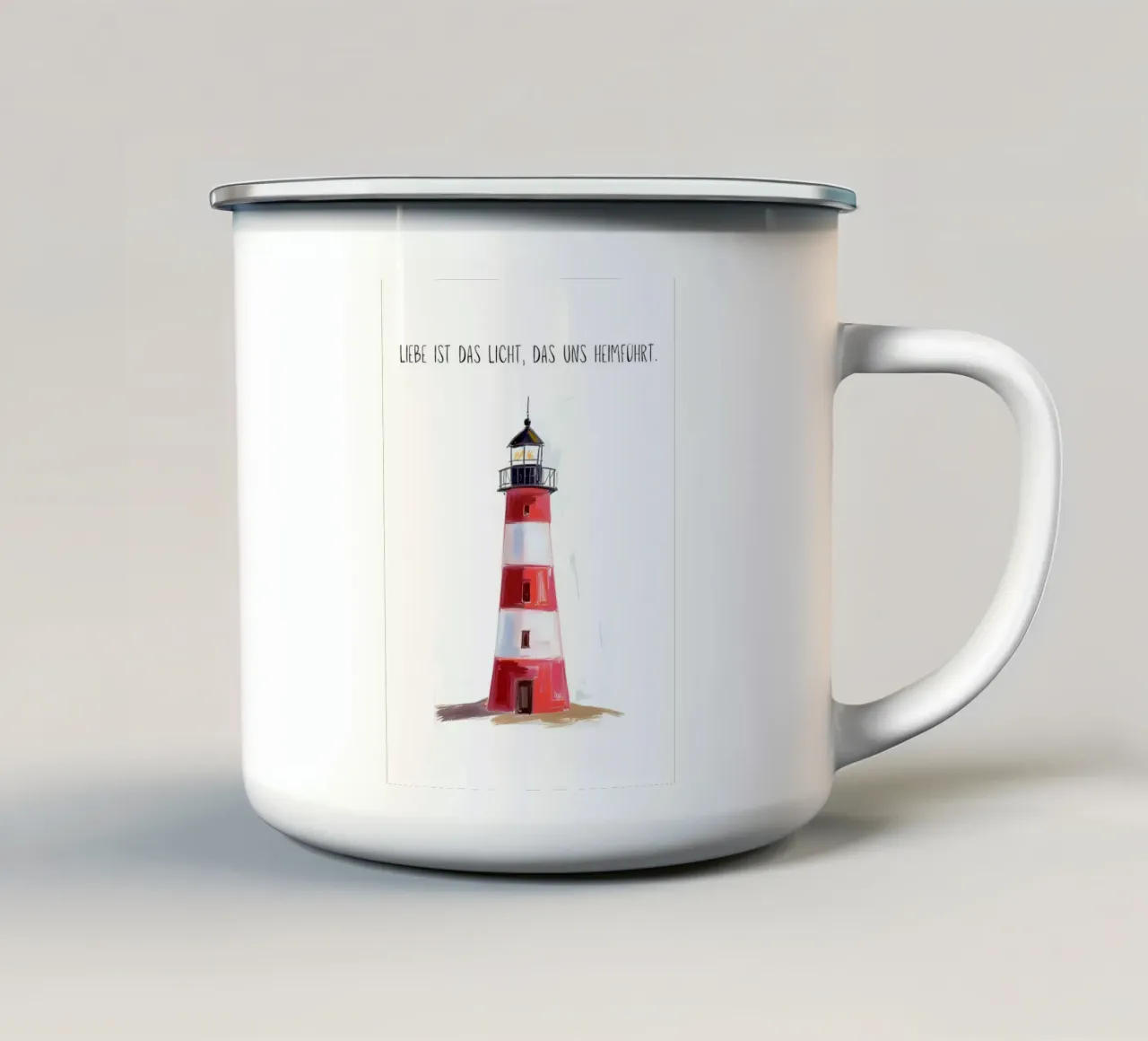 Rot-weißer Leuchtturm mit Spruch tazza in smalto da Coastal Art