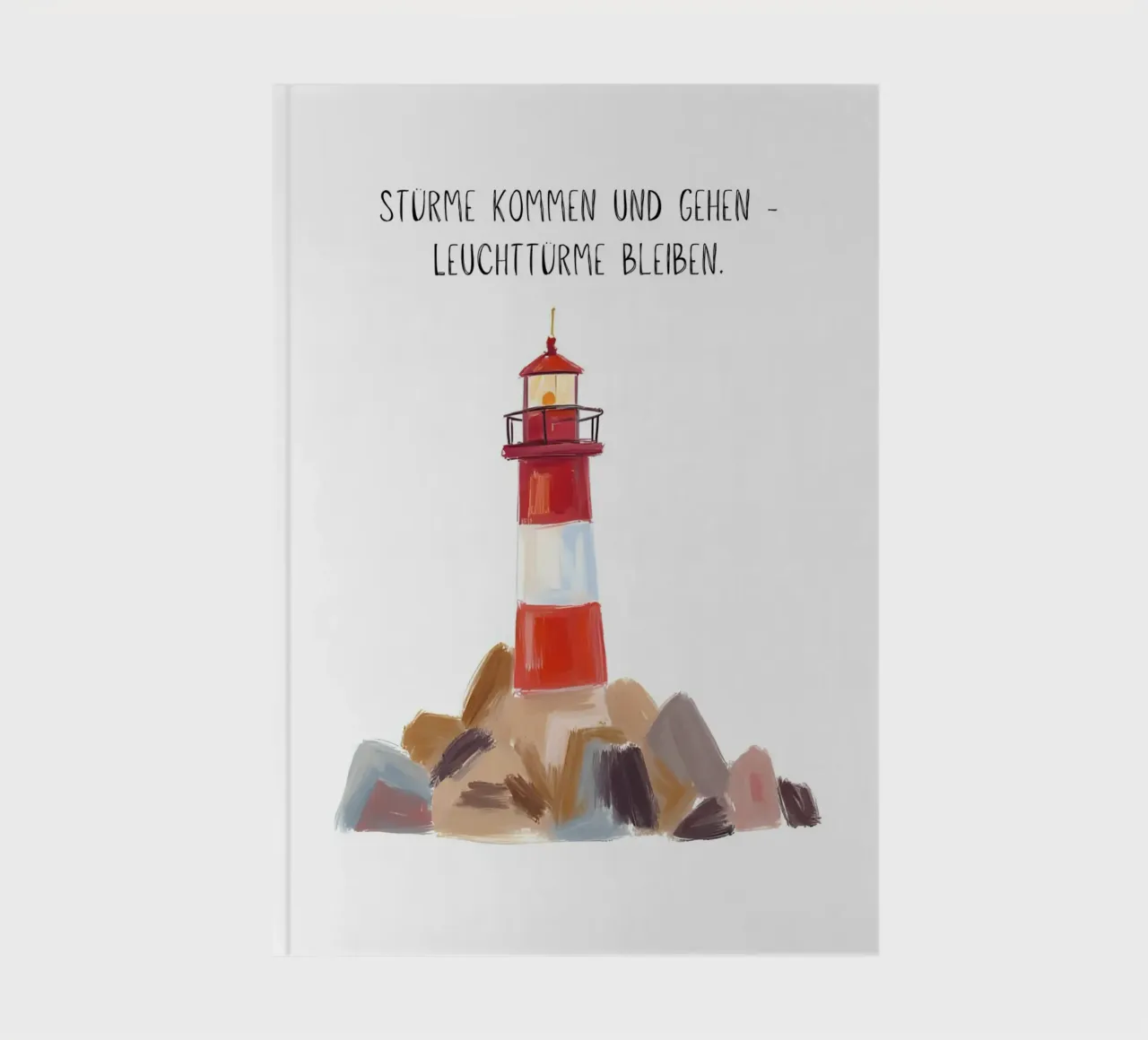 Red and white lighthouse with slogan notebook by Coastal Art