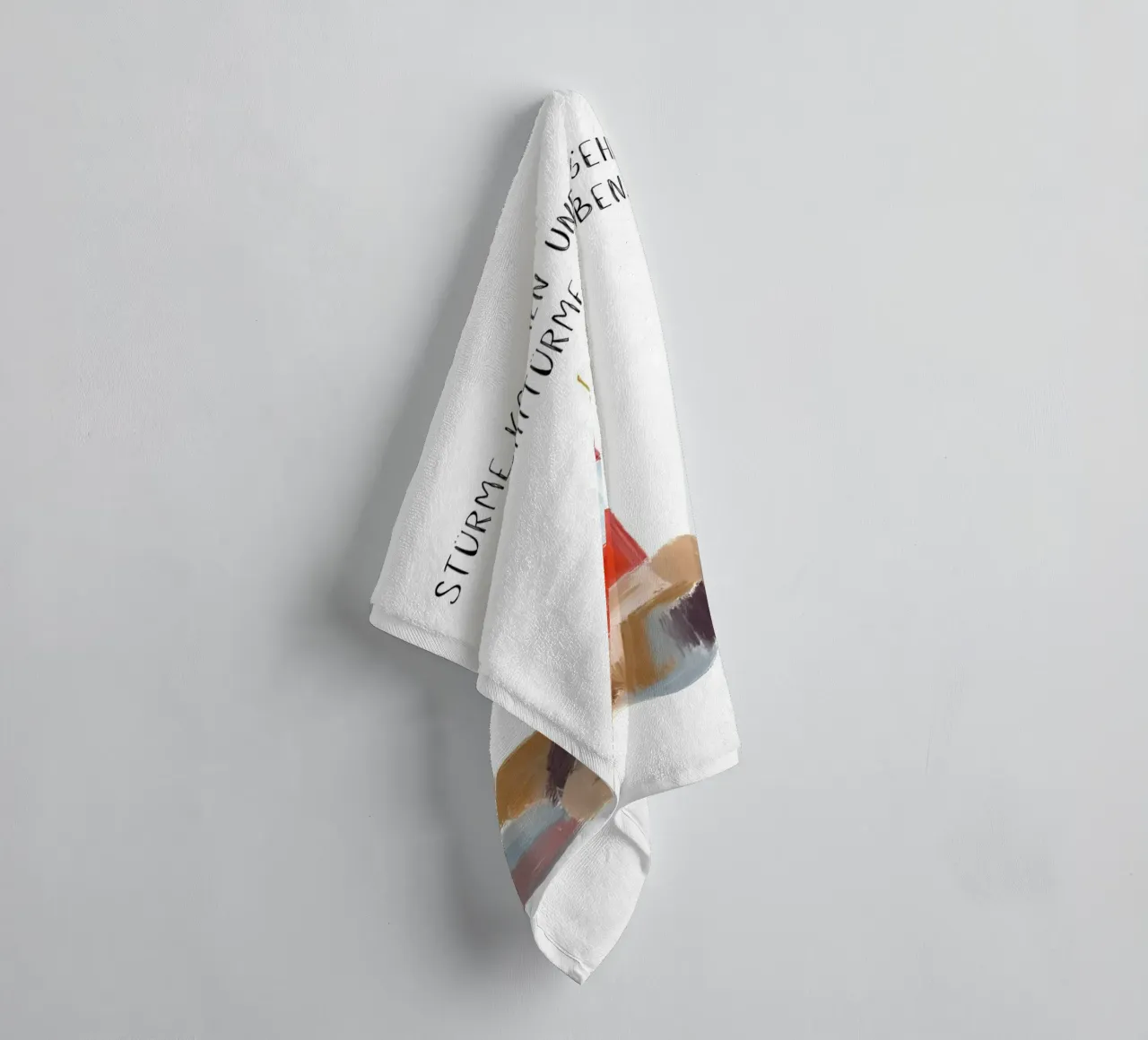 Red and white lighthouse with slogan towel by Coastal Art