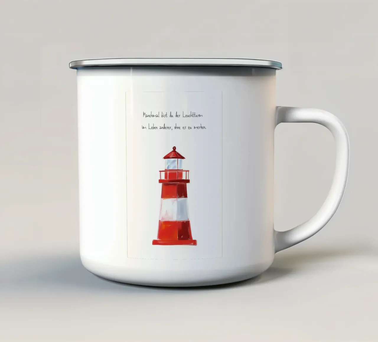 Rot-weißer Leuchtturm mit Spruch tazza in smalto da Coastal Art