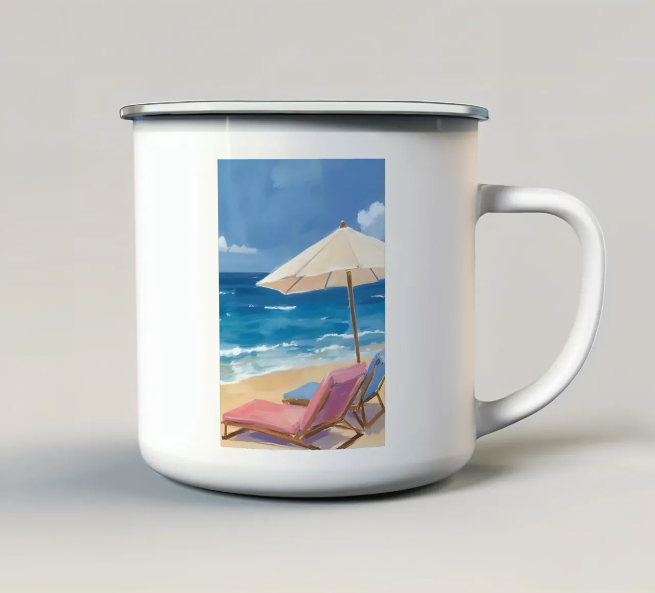 Zwei Liegestühle mit Sonnenschirm am Strand tazza in smalto da Coastal Art