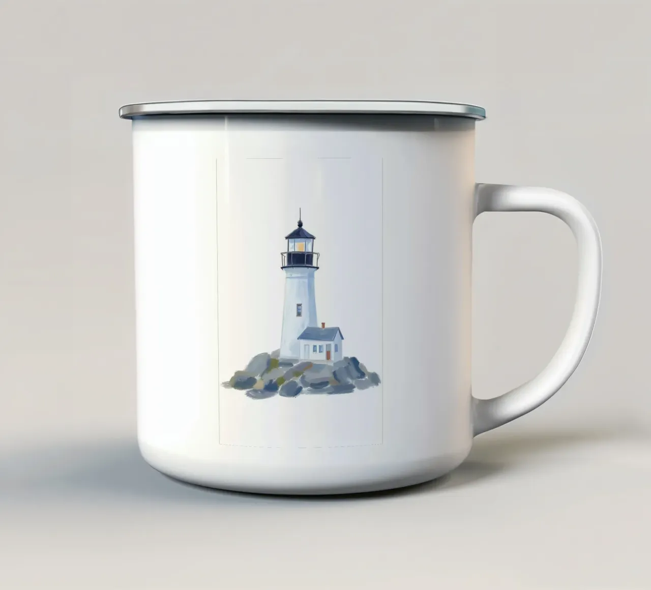 Weißer Leuchtturm in Maine auf Felsen tazza in smalto da Coastal Art