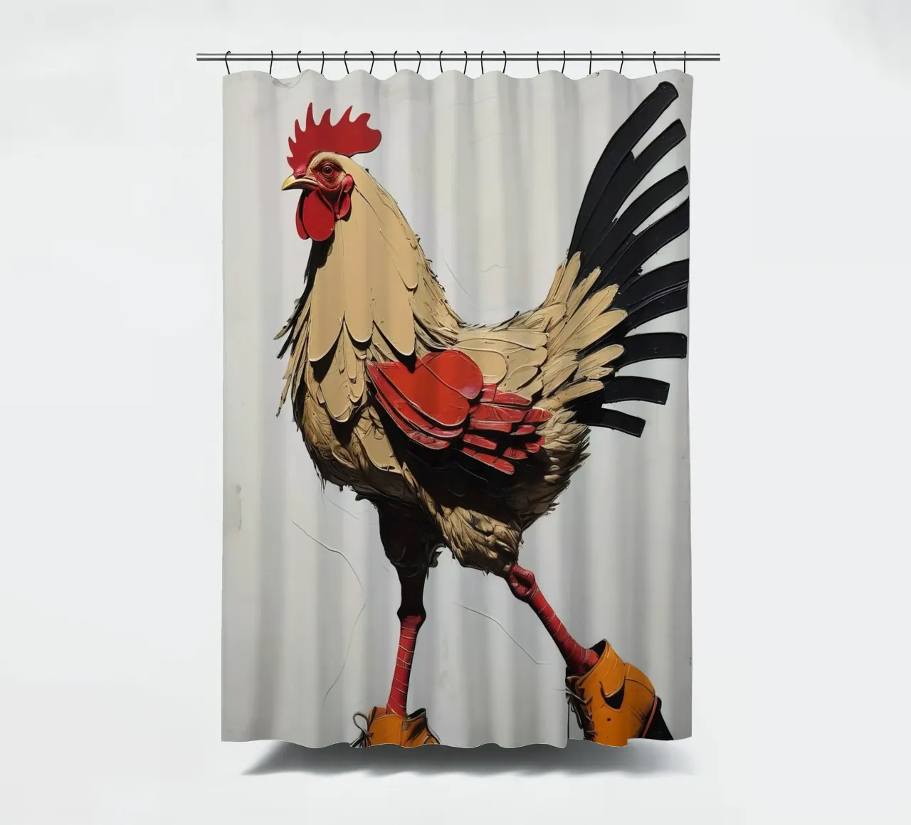 The chicken with boots shower curtain by 🎁 ARTVI-SHOP