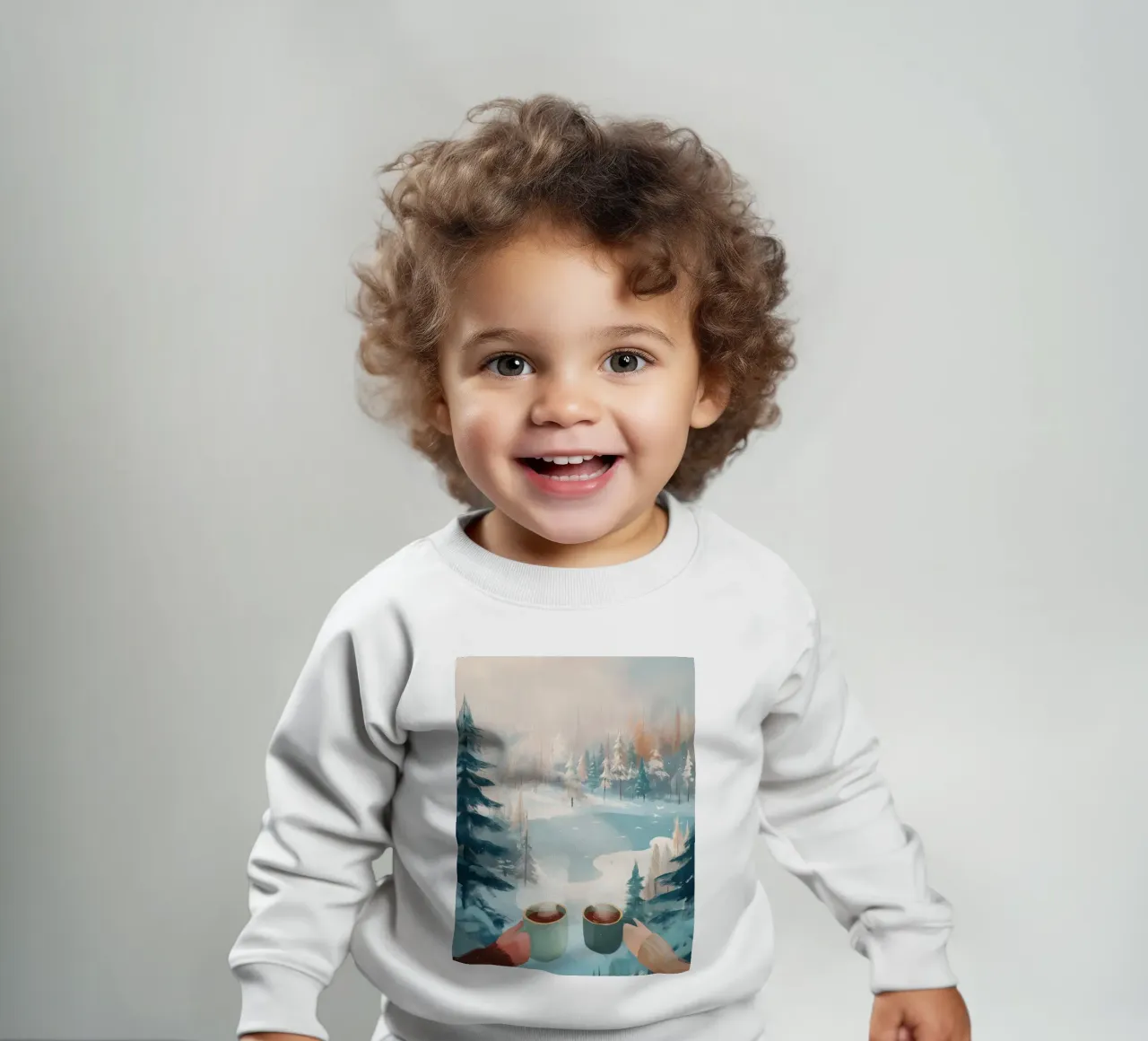 Scena di foresta invernale pacifica con due tazze di caffè caldo felpa neonato da Holiday Hearth Prints