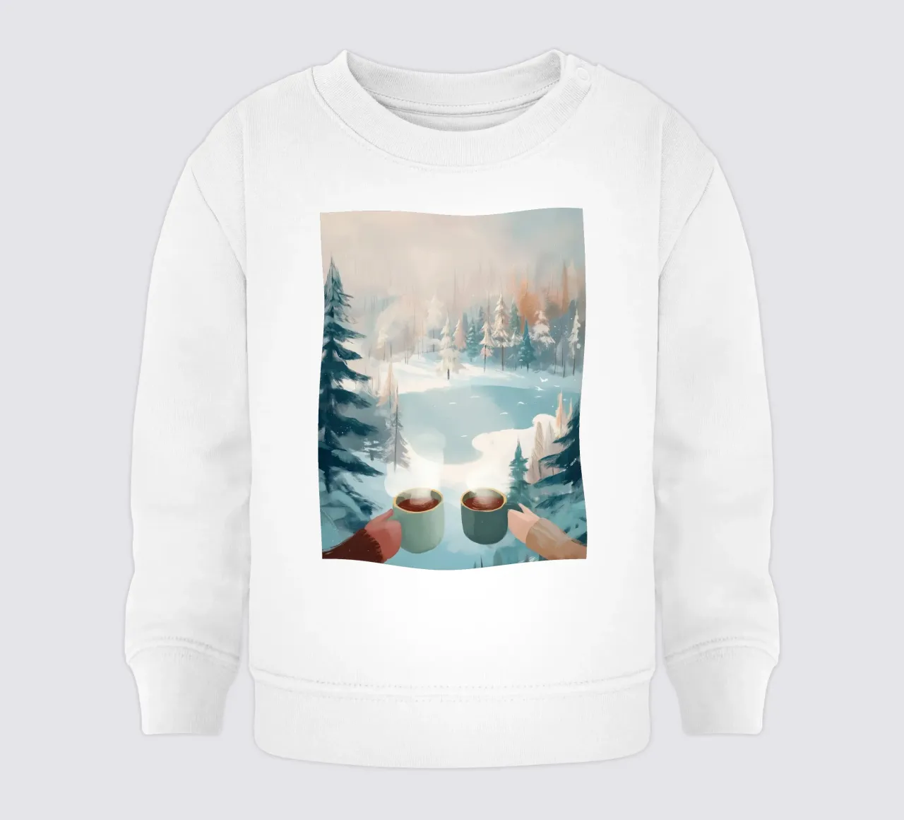 Scena di foresta invernale pacifica con due tazze di caffè caldo felpa neonato da Holiday Hearth Prints