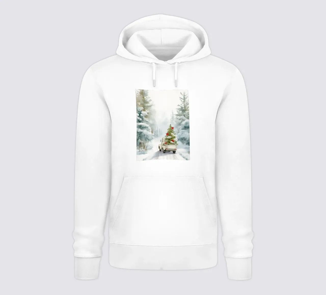 Scena di foresta innevata con camion d'epoca e albero di Natale felpa con cappuccio da Holiday Hearth Prints