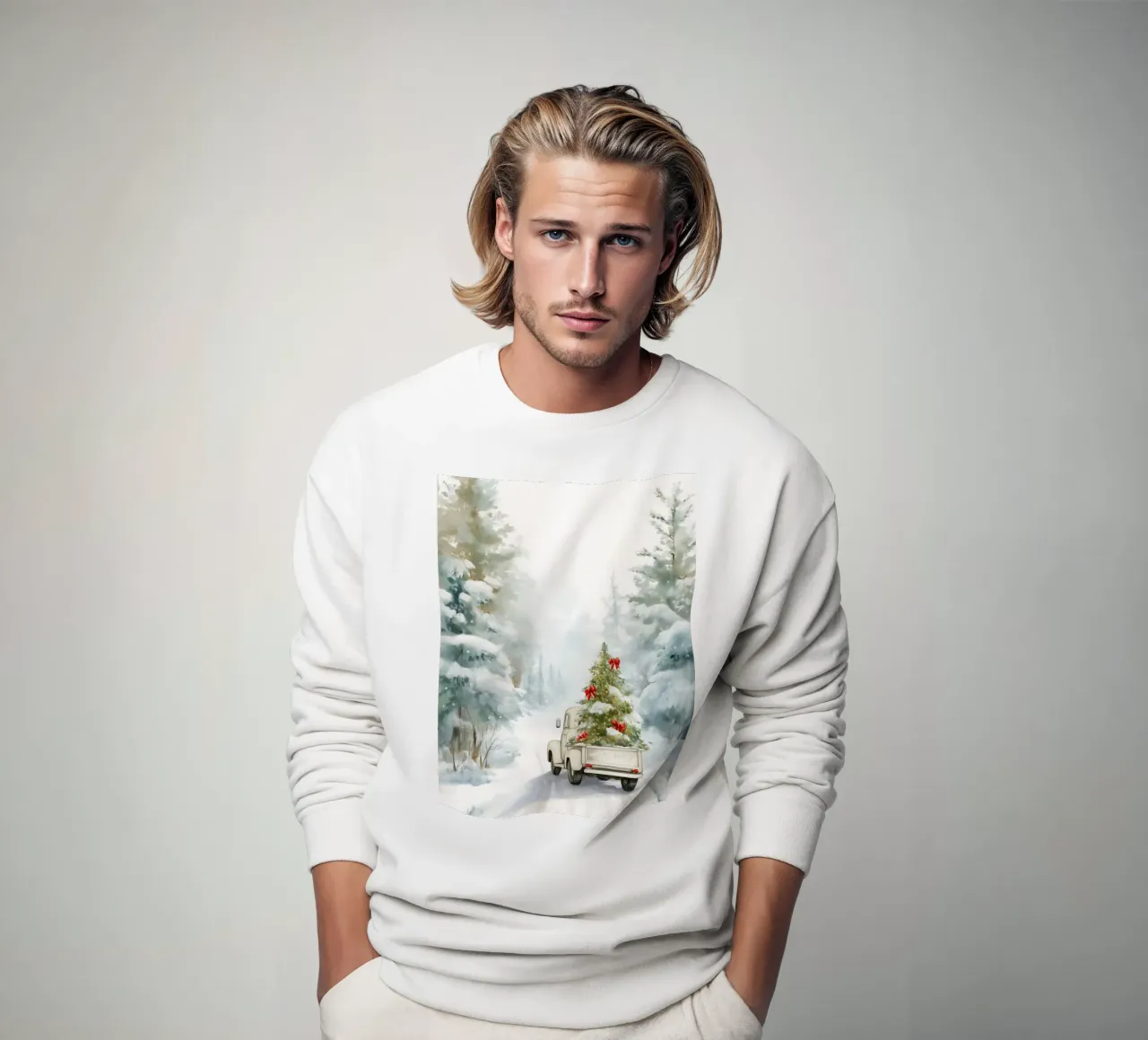 Scena di foresta innevata con camion d'epoca e albero di Natale felpa da Holiday Hearth Prints