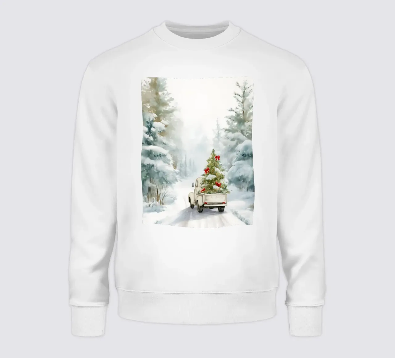Scena di foresta innevata con camion d'epoca e albero di Natale felpa da Holiday Hearth Prints