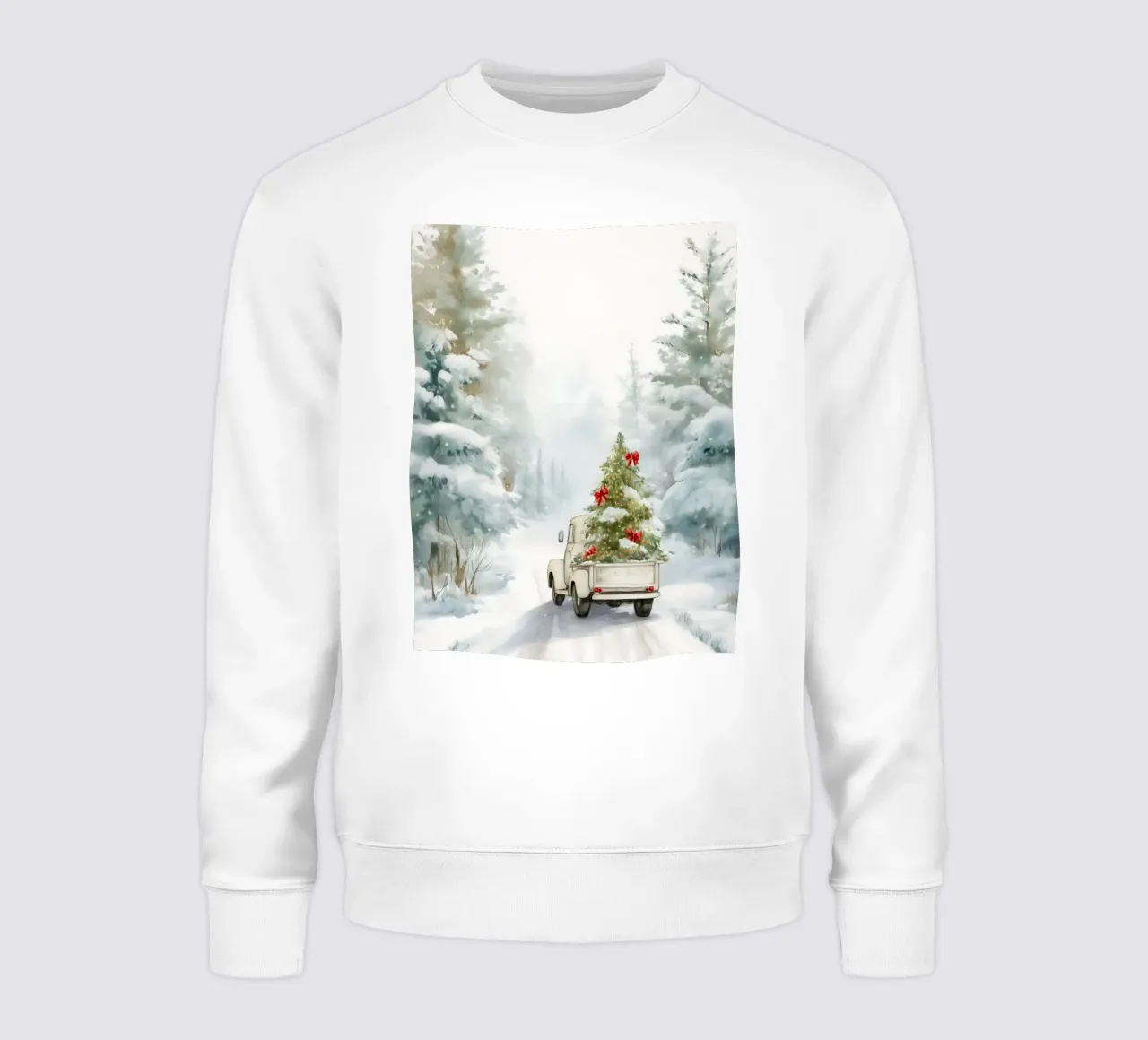 Scena di foresta innevata con camion d'epoca e albero di Natale felpa da Holiday Hearth Prints
