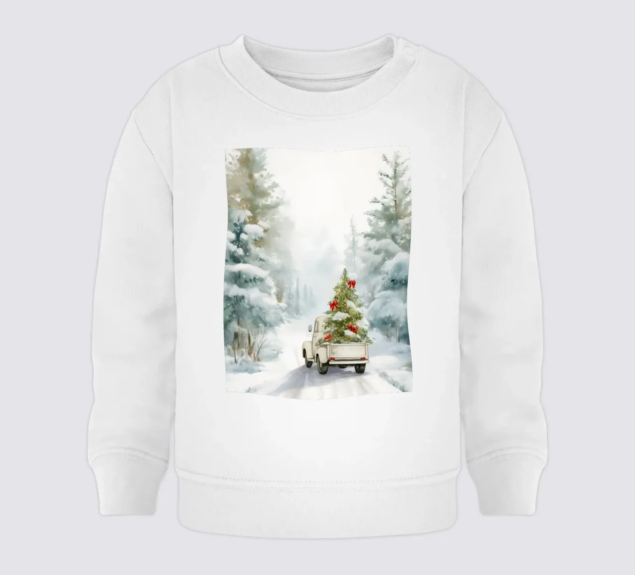 Scena di foresta innevata con camion d'epoca e albero di Natale felpa neonato da Holiday Hearth Prints