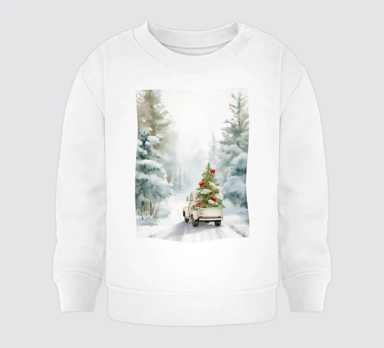 Scena di foresta innevata con camion d'epoca e albero di Natale felpa neonato da Holiday Hearth Prints