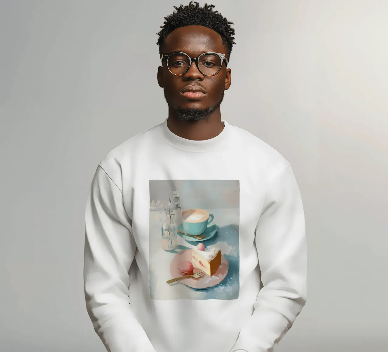 Dessert del caffè invernale con fetta di torta e macaron rosa felpa da Holiday Hearth Prints