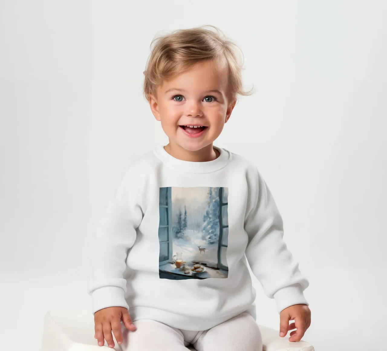 Mattina d'inverno con caffè, pasticcini e un cervo solitario felpa neonato da Holiday Hearth Prints