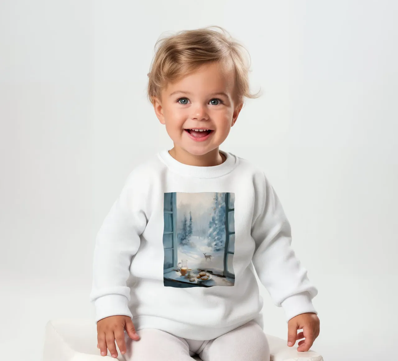 Mattina d'inverno con caffè, pasticcini e un cervo solitario felpa neonato da Holiday Hearth Prints