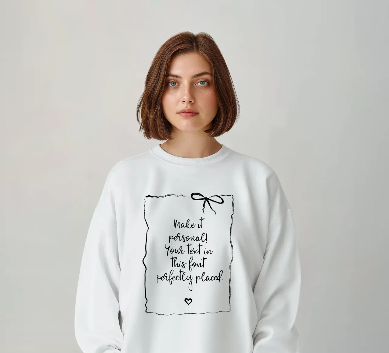 Custom text - black and white - with frame, bow and heart Sweatshirt von Petra Lang - Floral Art
