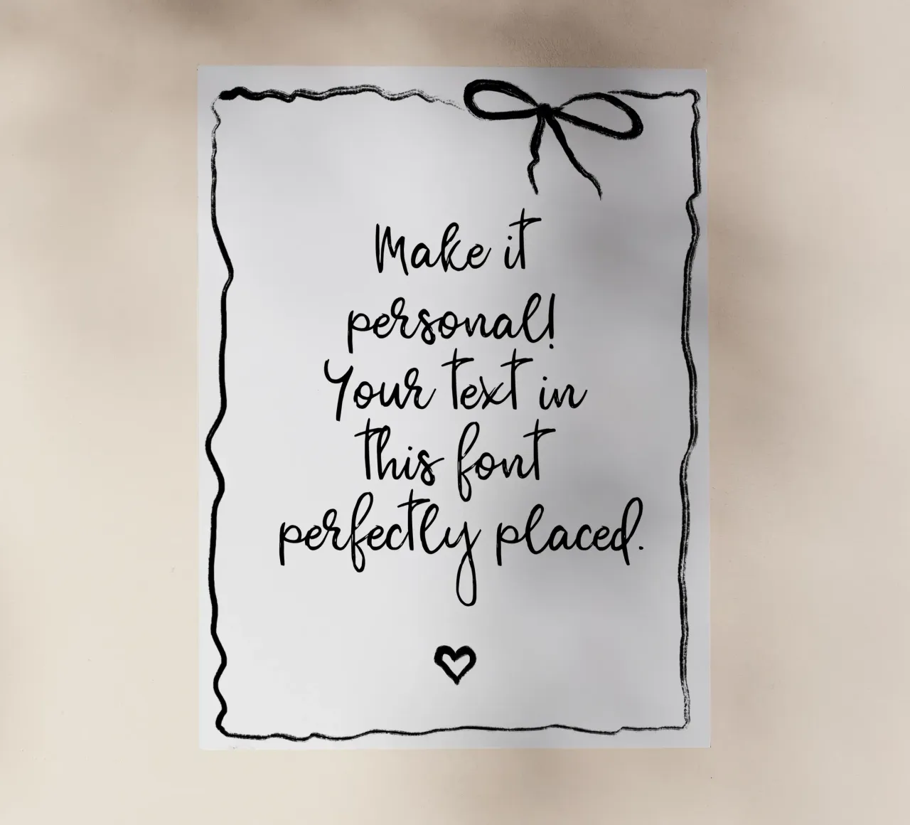 Custom text - black and white - with frame, bow and heart Backlit Folie von Petra Lang - Floral Art