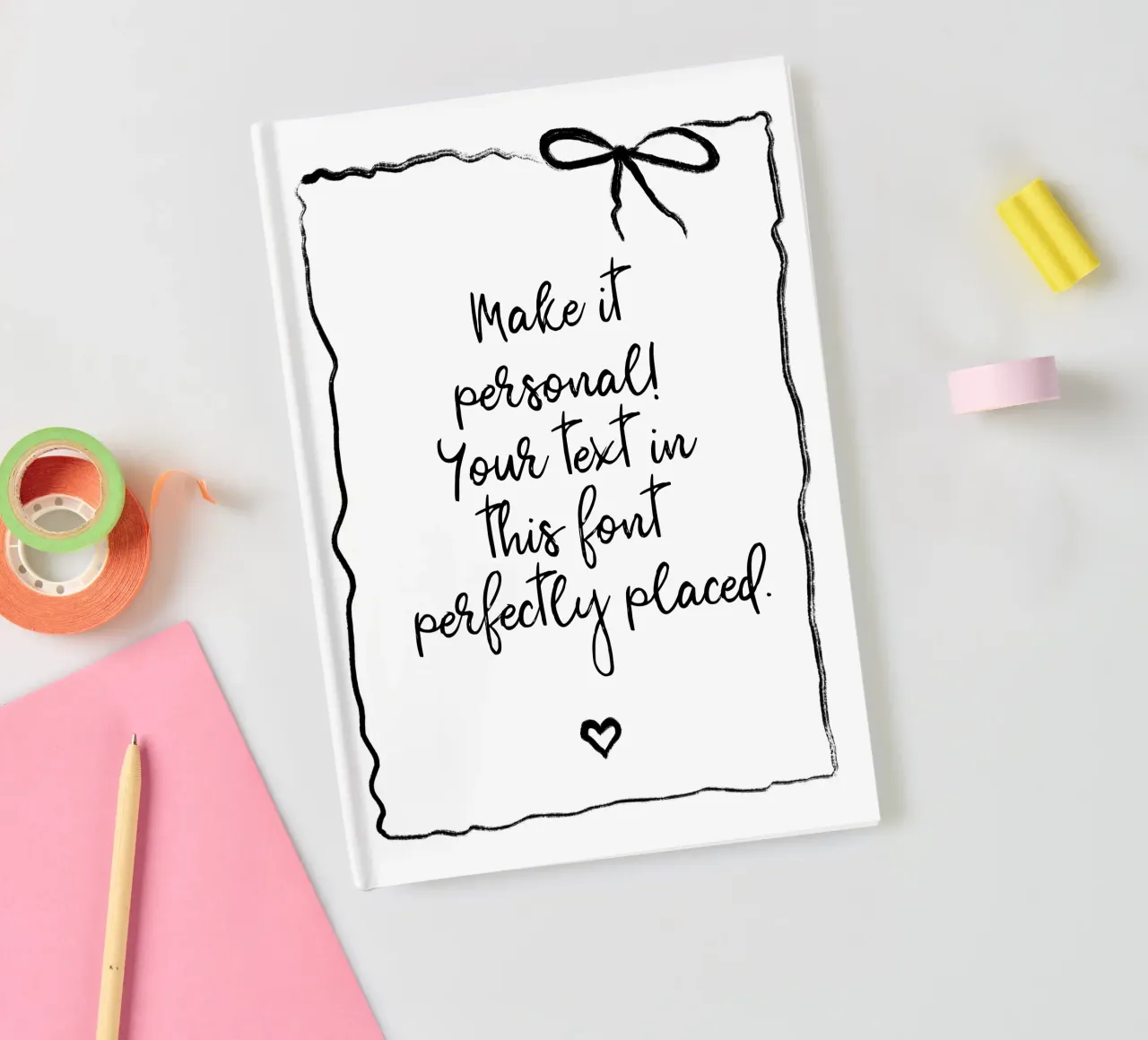 Custom text - black and white - with frame, bow and heart notebook by Petra Lang - Floral Art