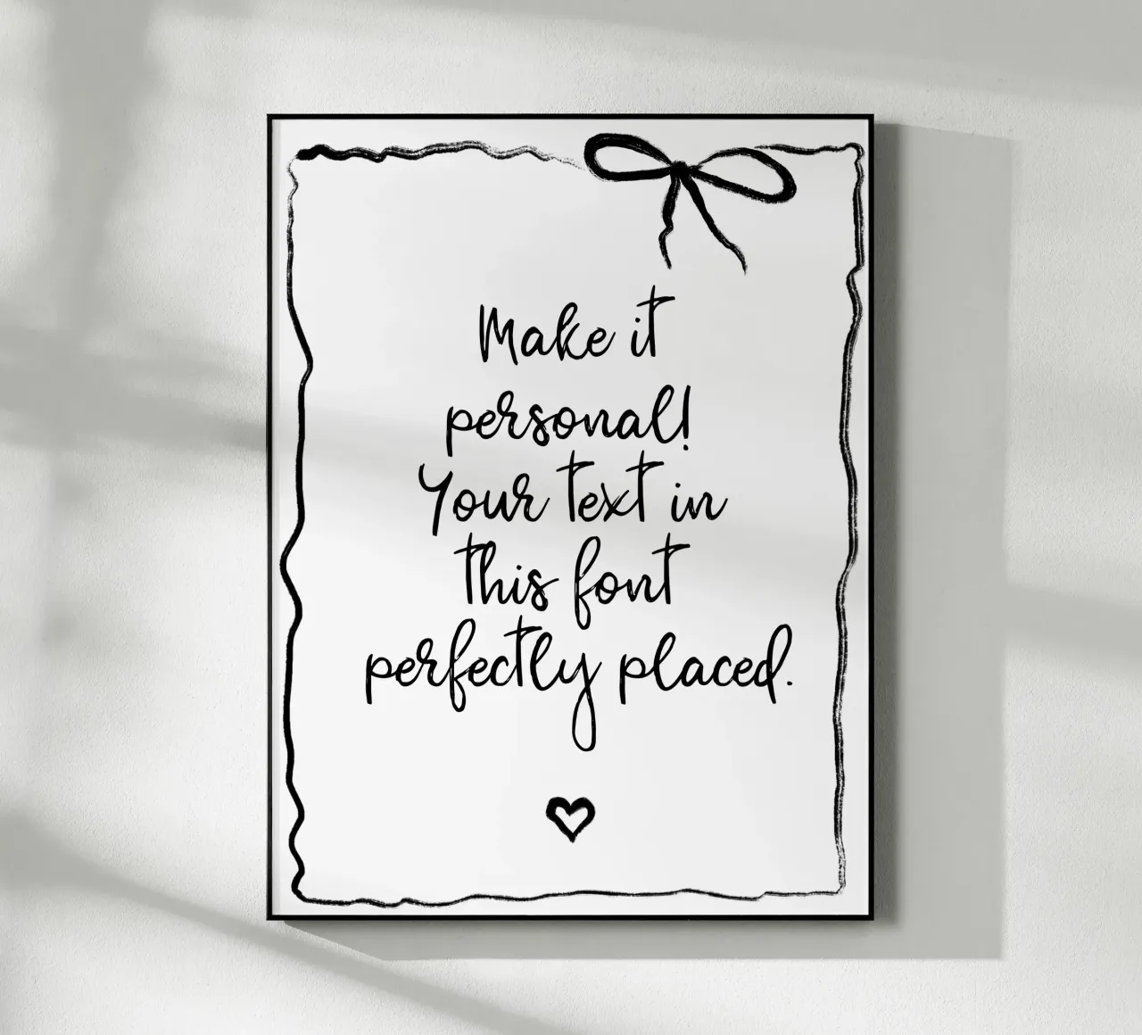 Custom text - black and white - with frame, bow and heart plexiglass da Petra Lang - Floral Art