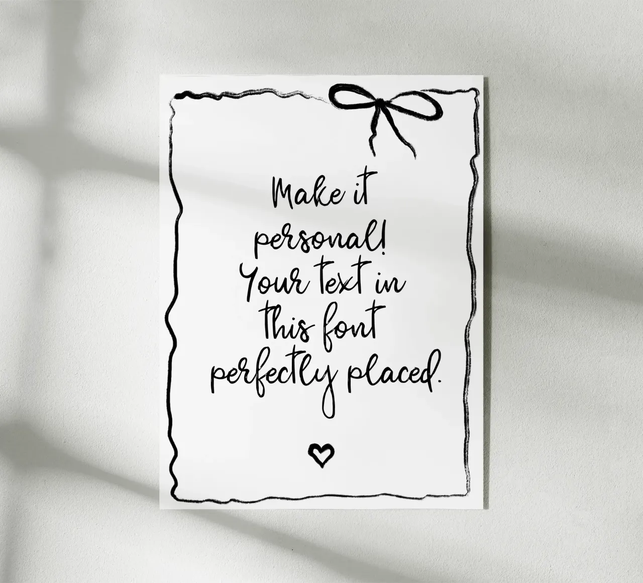 Custom text - black and white - with frame, bow and heart plexiglass da Petra Lang - Floral Art