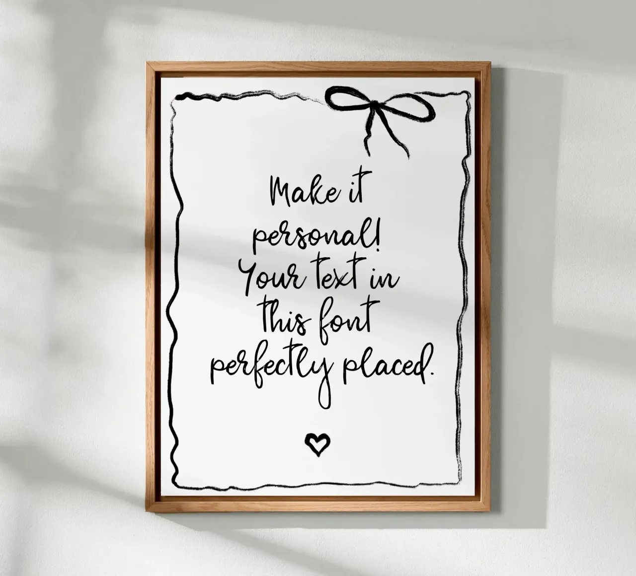 Custom text - black and white - with frame, bow and heart pannello forex da Petra Lang - Floral Art