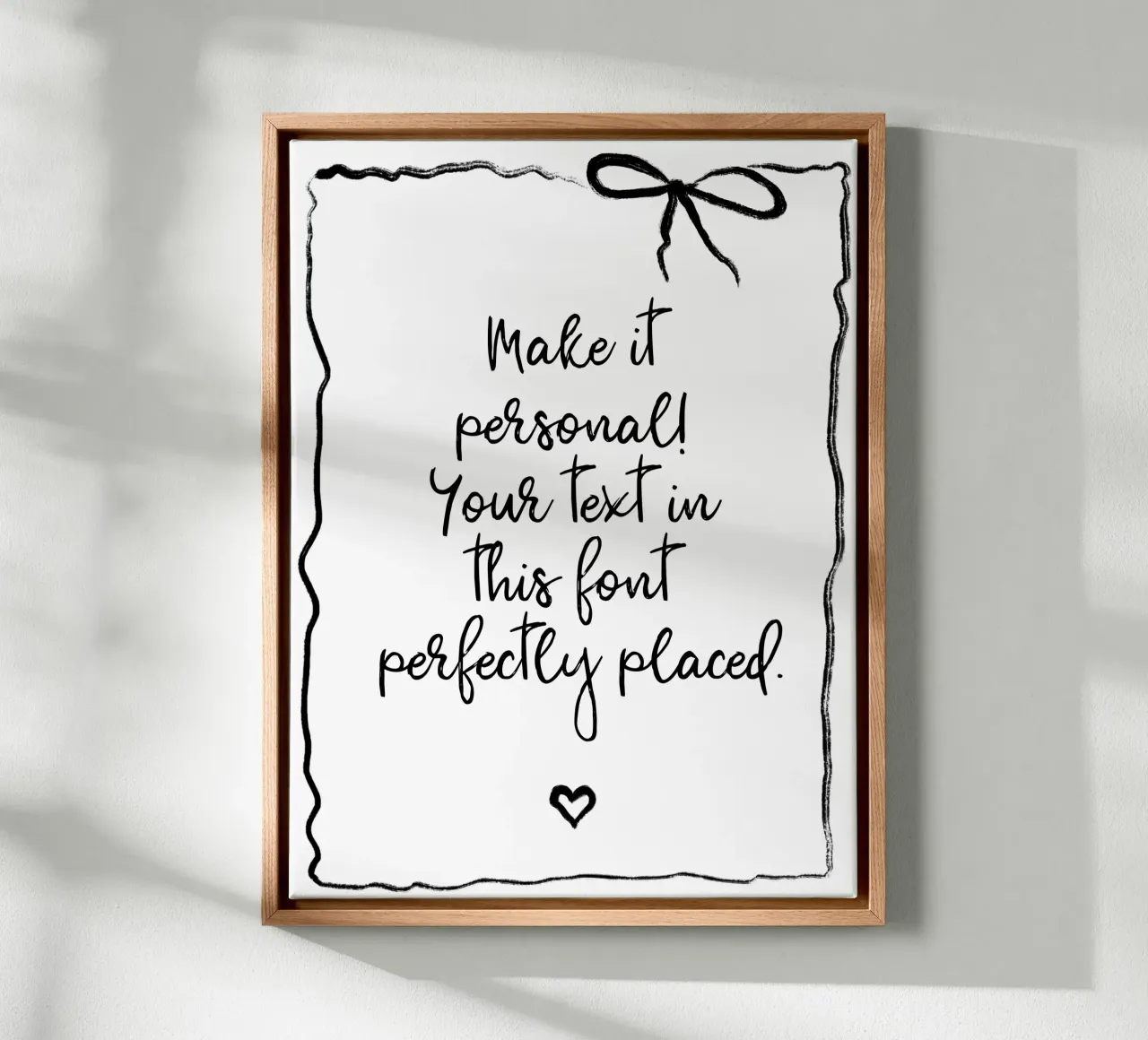 Custom text - black and white - with frame, bow and heart tela da Petra Lang - Floral Art