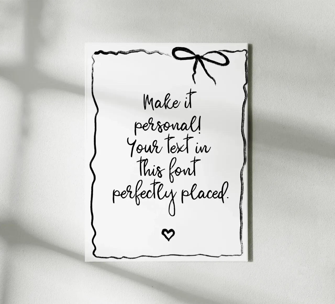 Custom text - black and white - with frame, bow and heart tela da Petra Lang - Floral Art