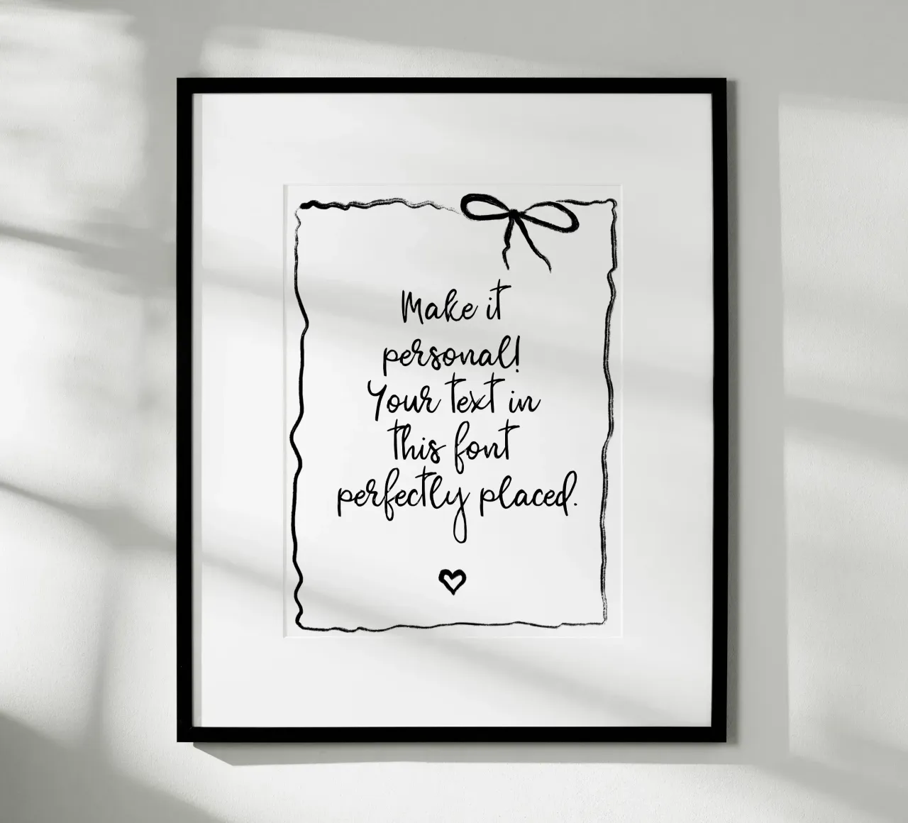 Custom text - black and white - with frame, bow and heart poster da Petra Lang - Floral Art