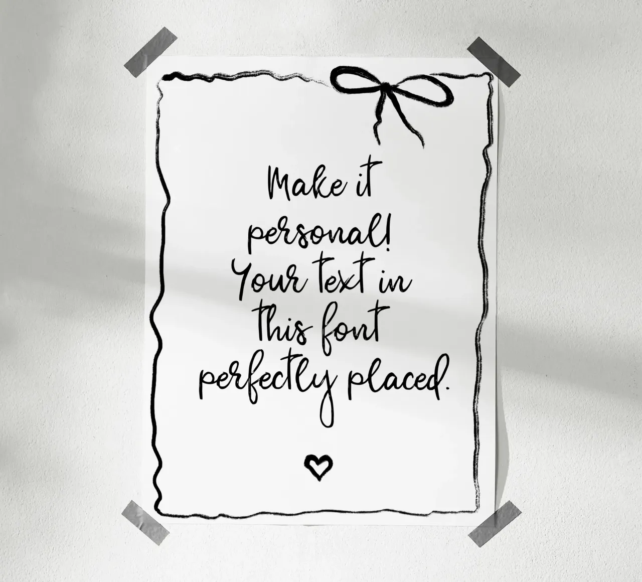 Custom text - black and white - with frame, bow and heart poster da Petra Lang - Floral Art