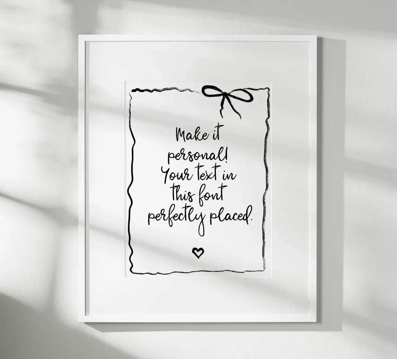 Custom text - black and white - with frame, bow and heart poster da Petra Lang - Floral Art
