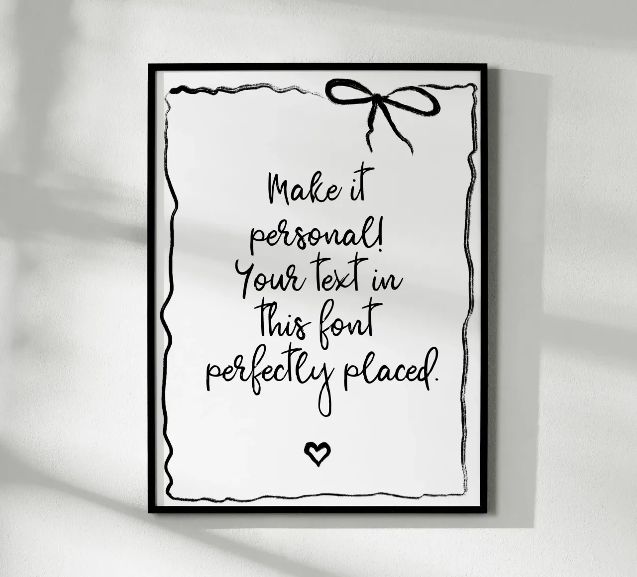 Custom text - black and white - with frame, bow and heart poster da Petra Lang - Floral Art