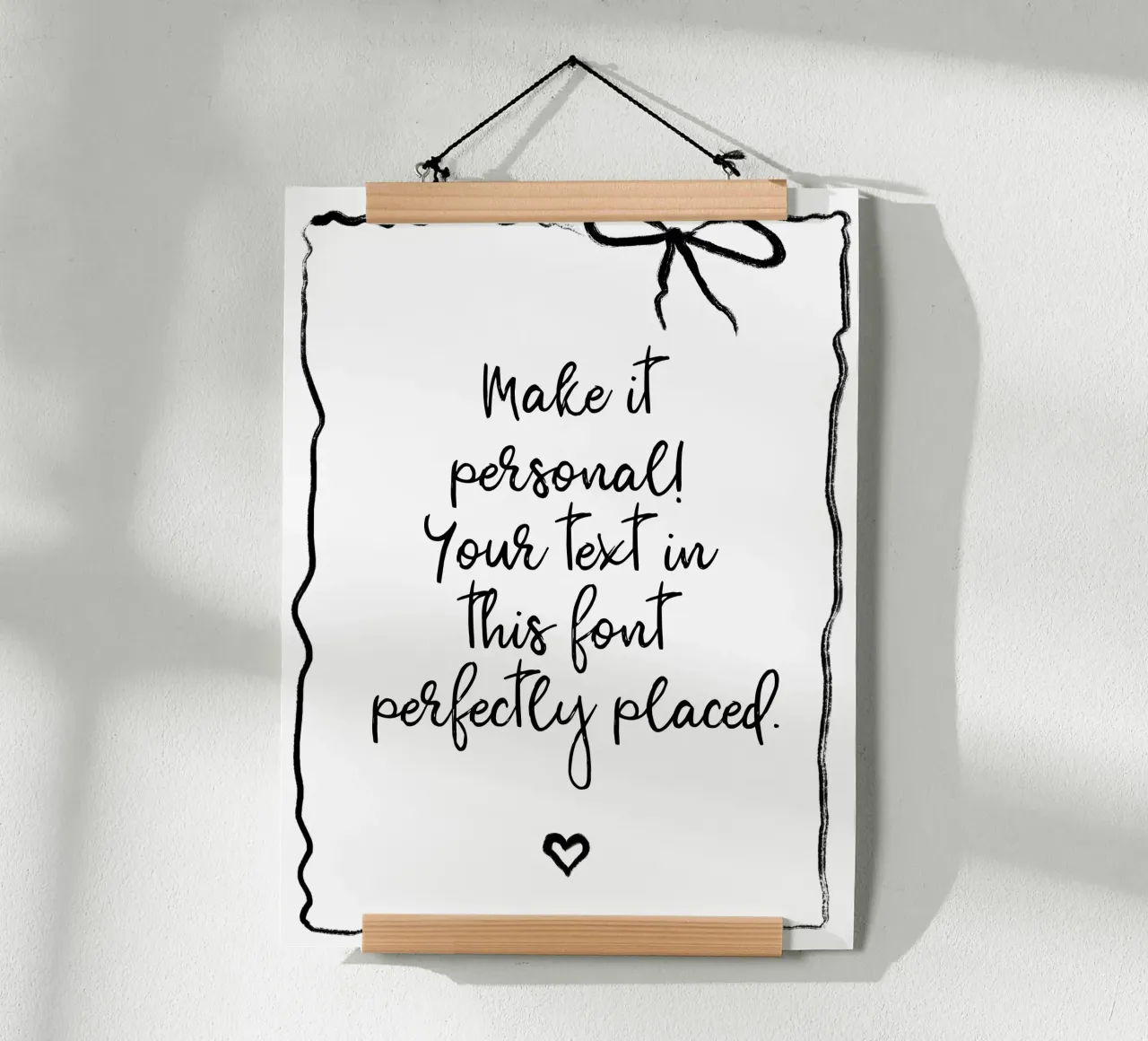 Custom text - black and white - with frame, bow and heart poster da Petra Lang - Floral Art